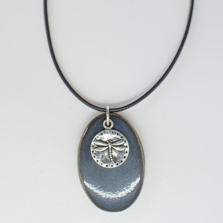 Dragonfly In The Night Sky Pottery Pendant